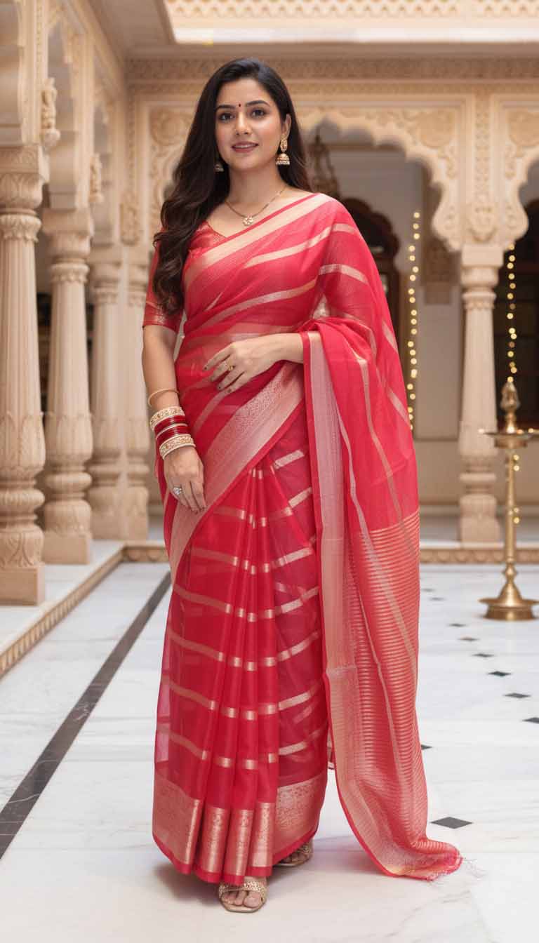 Crimson Radiance Zari Woven Saree
