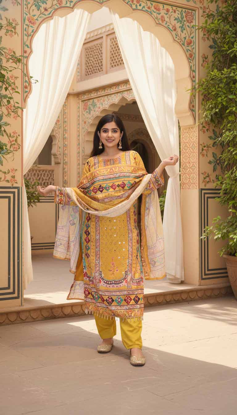 Noor e Meher Mustard Mirror Work Suit